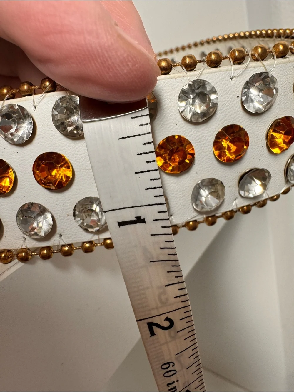 New/In Box White Crystal-Embellished Belt with Gold Buckle